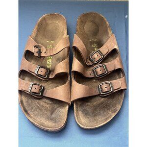 Birkenstock 3 Strap Brown Leather Slip On Sandals L9 M7 Womens 9 Mens 7 BIRKS
